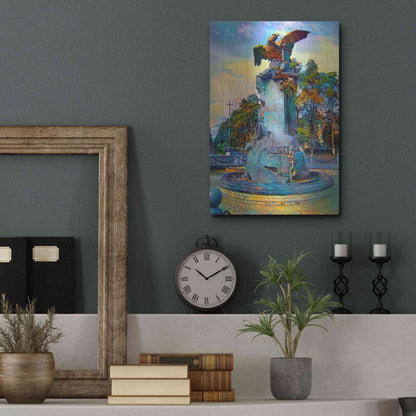 Luxe Metal Art 'Toluca Mexio Fountain Eagle Firmado' by Pedro Gavidia, Metal Wall Art,12x16