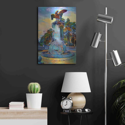 Luxe Metal Art 'Toluca Mexio Fountain Eagle Firmado' by Pedro Gavidia, Metal Wall Art,16x24