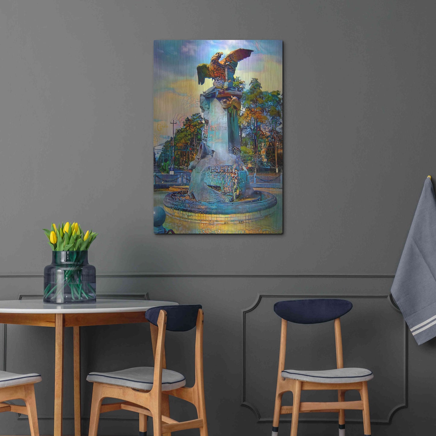 Luxe Metal Art 'Toluca Mexio Fountain Eagle Firmado' by Pedro Gavidia, Metal Wall Art,24x36