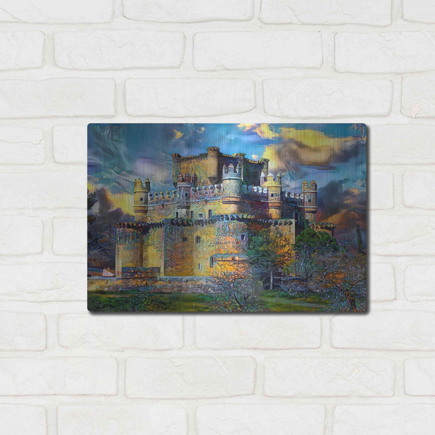 Luxe Metal Art 'Toledo Spain Guadamur Castle' by Pedro Gavidia, Metal Wall Art,16x12