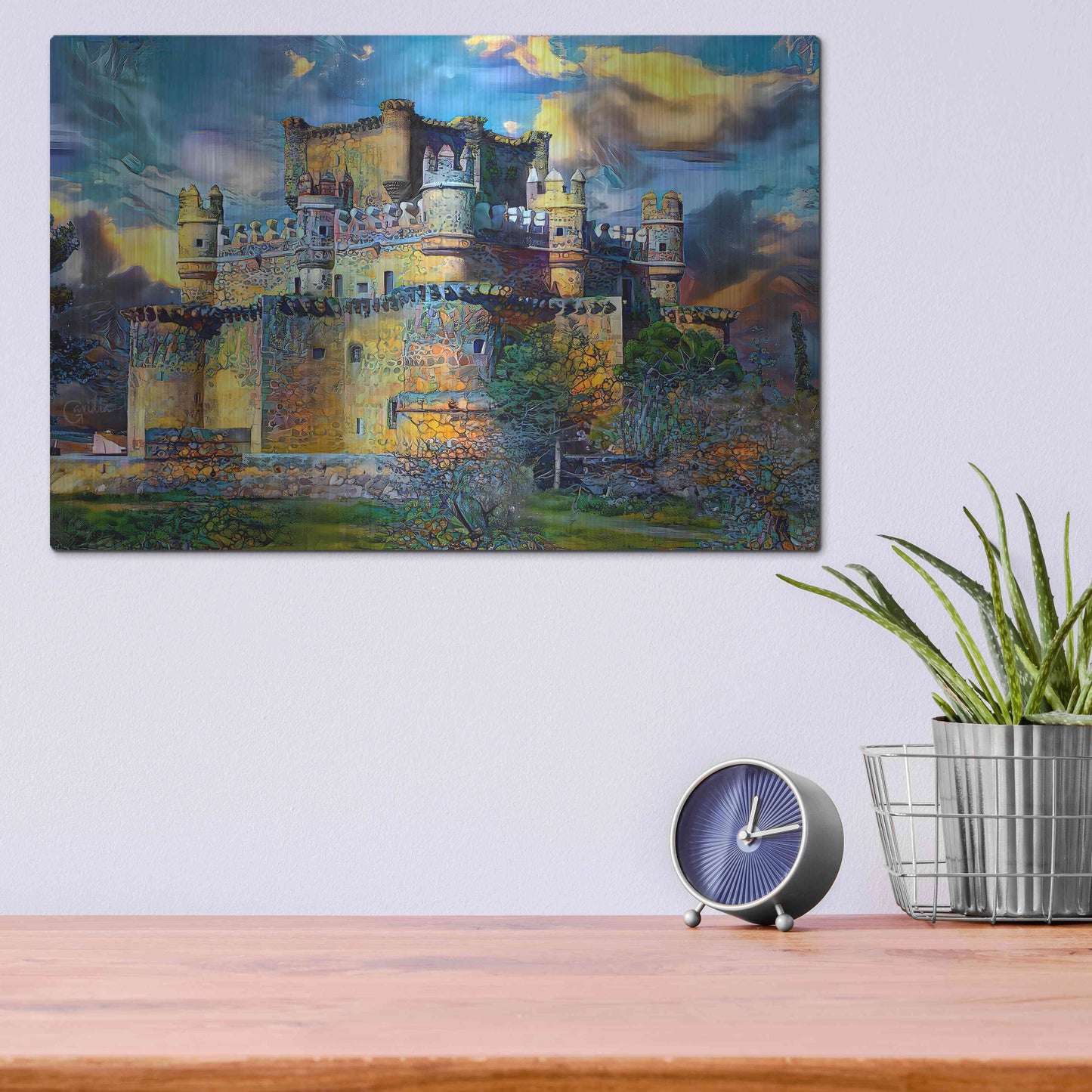 Luxe Metal Art 'Toledo Spain Guadamur Castle' by Pedro Gavidia, Metal Wall Art,16x12