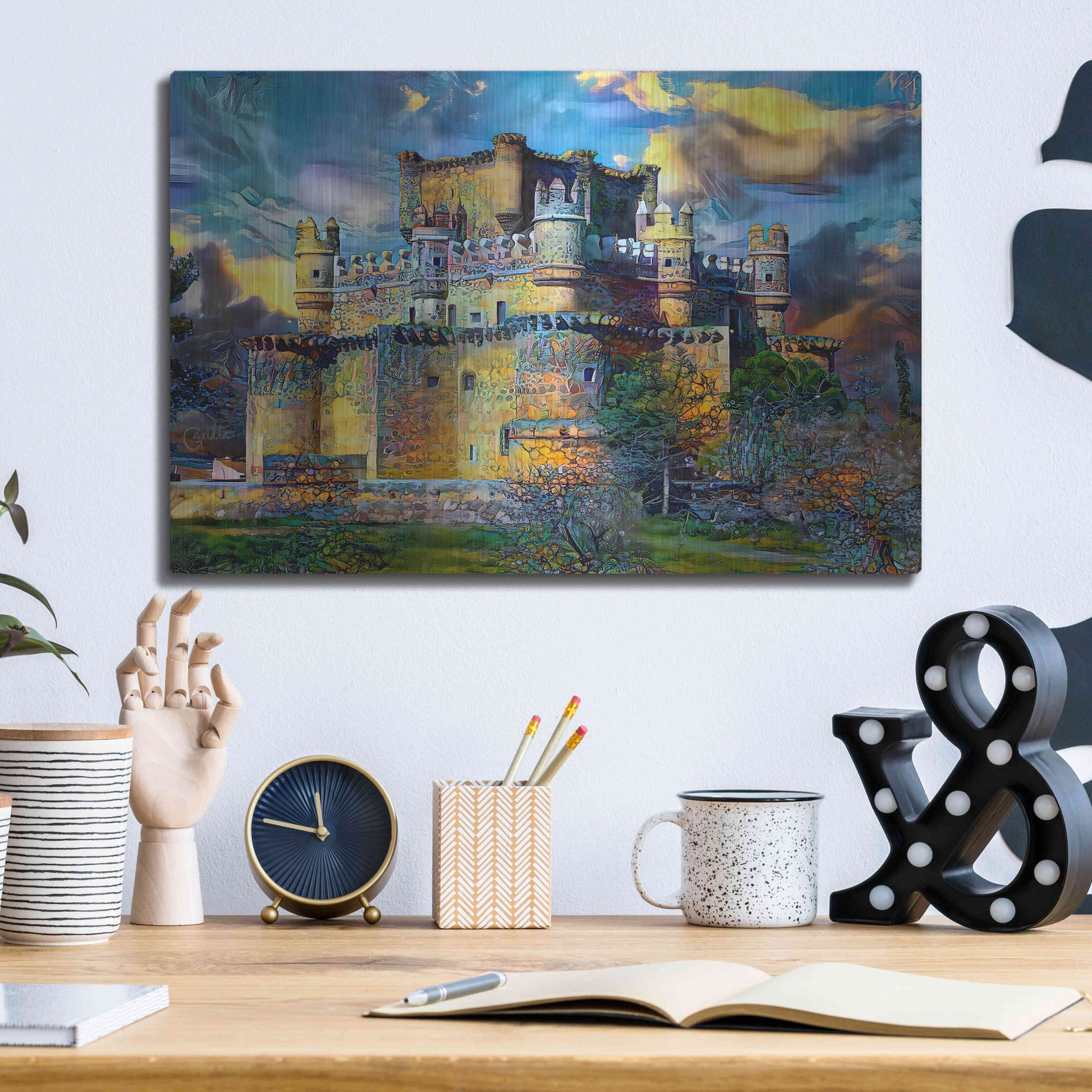 Luxe Metal Art 'Toledo Spain Guadamur Castle' by Pedro Gavidia, Metal Wall Art,16x12