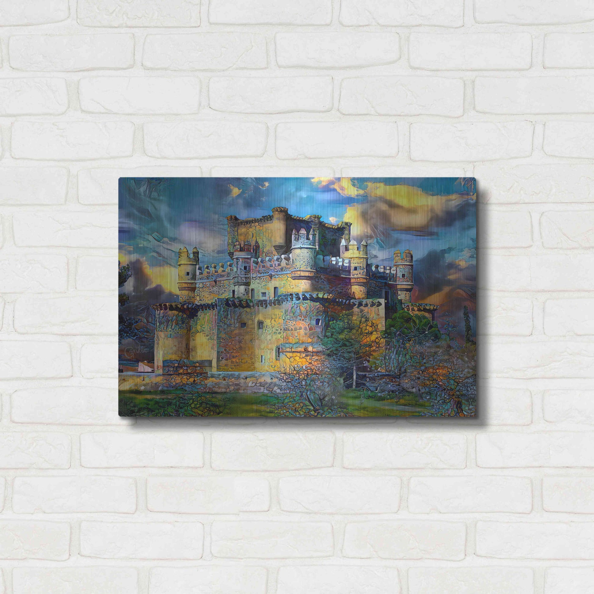 Luxe Metal Art 'Toledo Spain Guadamur Castle' by Pedro Gavidia, Metal Wall Art,24x16