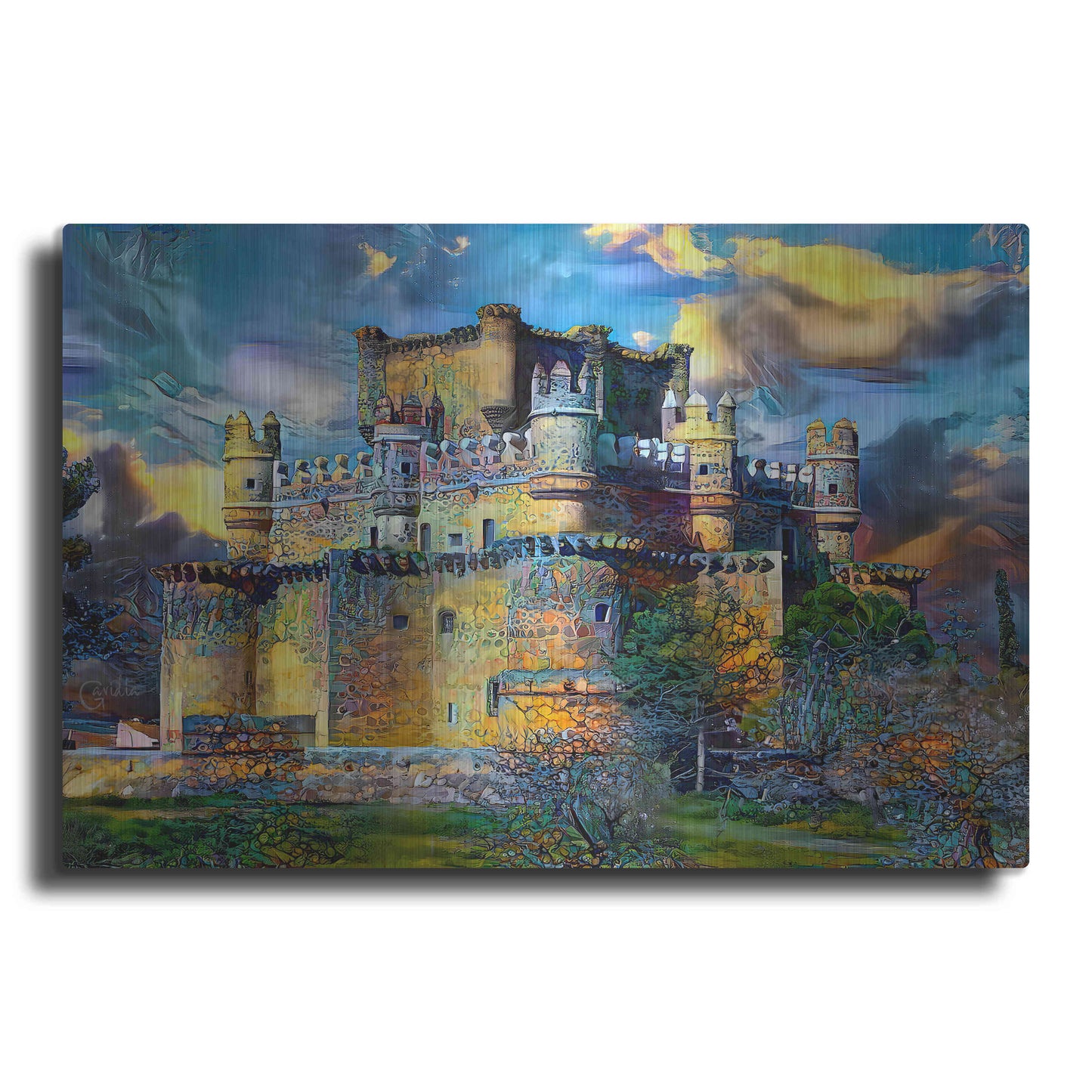 Luxe Metal Art 'Toledo Spain Guadamur Castle' by Pedro Gavidia, Metal Wall Art