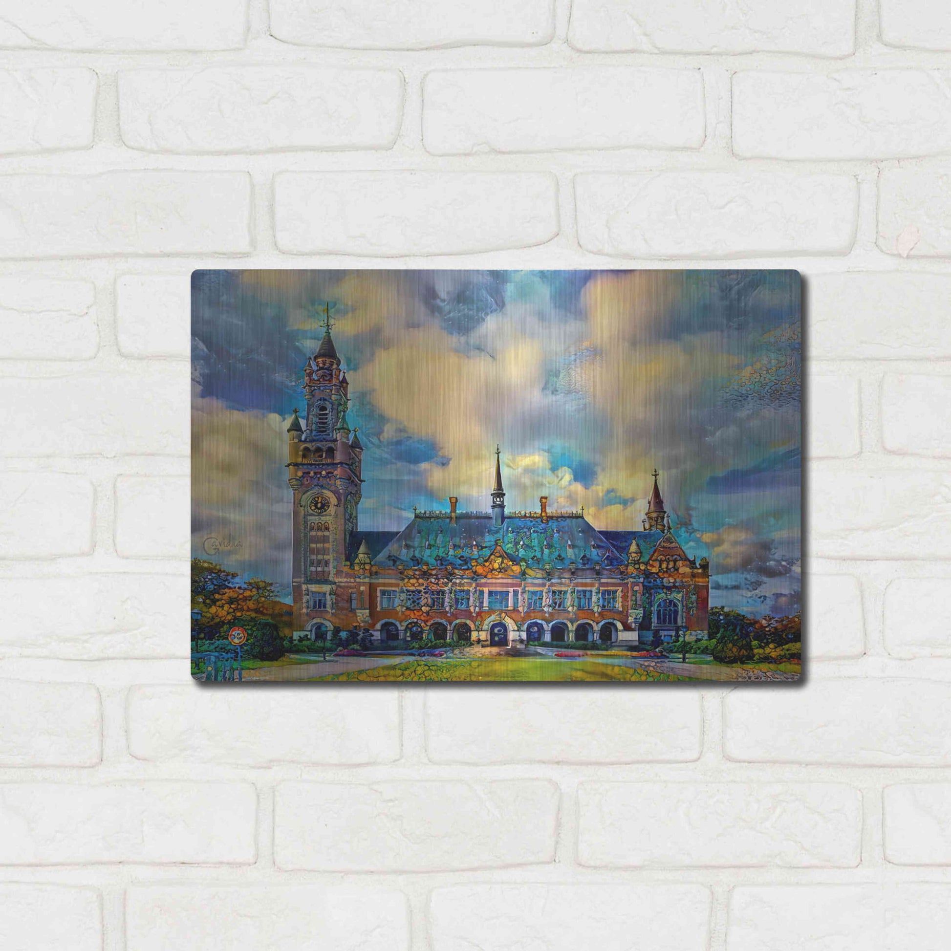 Luxe Metal Art 'The Hague Netherlands Peace Palace' by Pedro Gavidia, Metal Wall Art,16x12