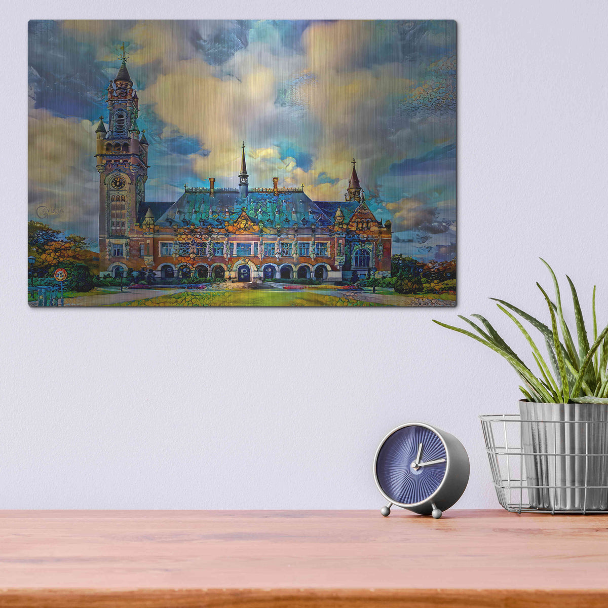 Luxe Metal Art 'The Hague Netherlands Peace Palace' by Pedro Gavidia, Metal Wall Art,16x12