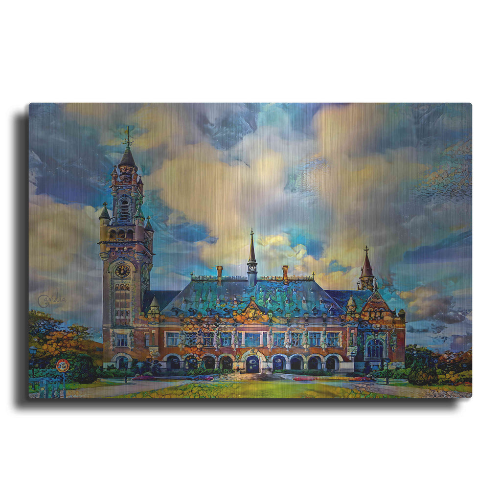 Luxe Metal Art 'The Hague Netherlands Peace Palace' by Pedro Gavidia, Metal Wall Art