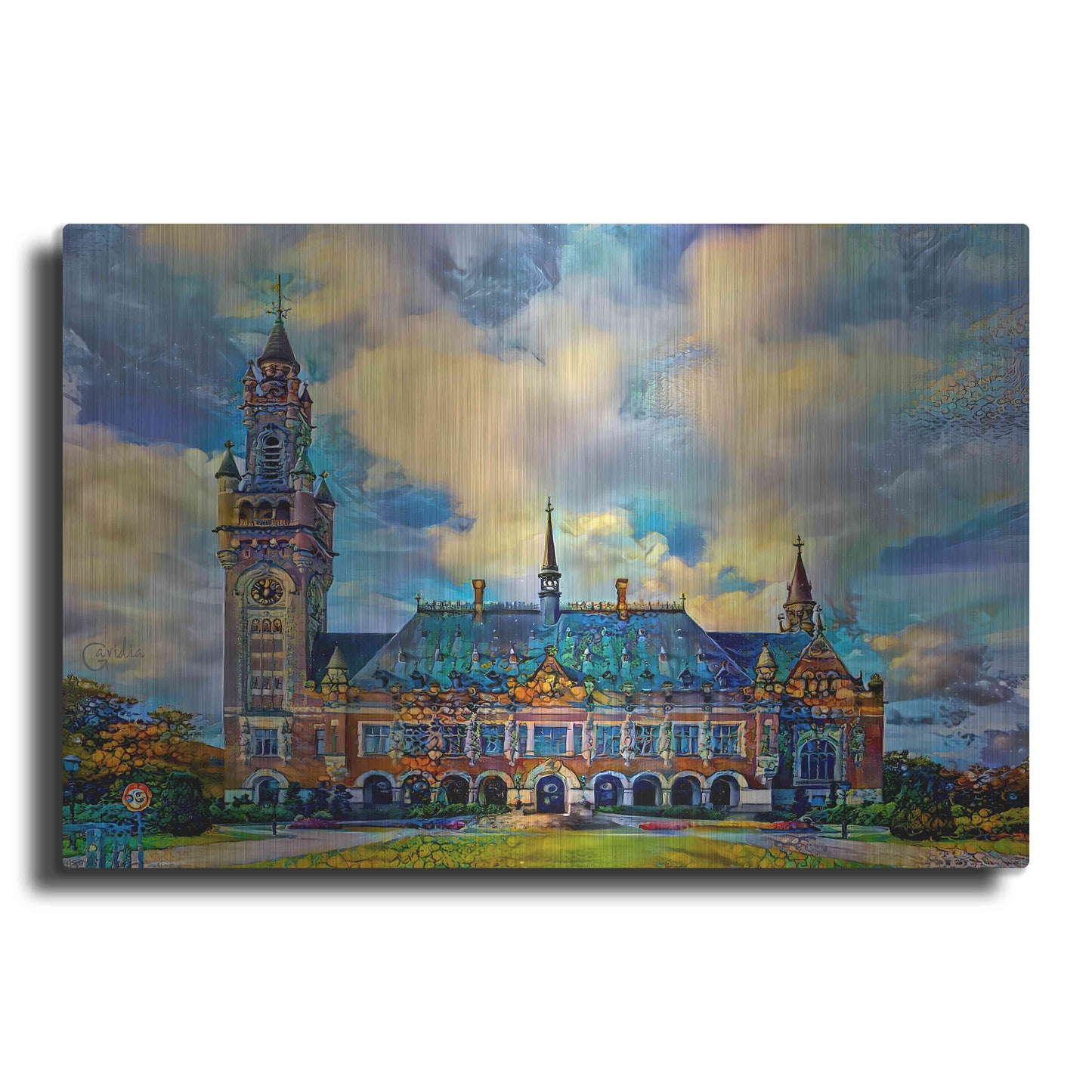 Luxe Metal Art 'The Hague Netherlands Peace Palace' by Pedro Gavidia, Metal Wall Art