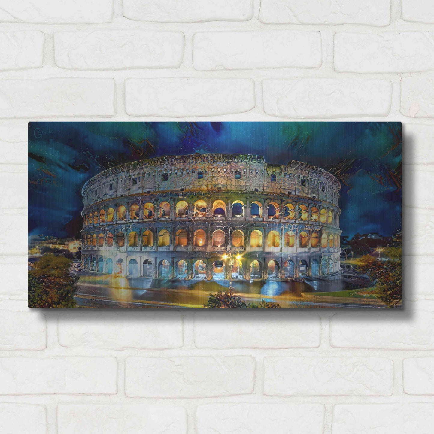 Luxe Metal Art 'Rome Italy Coliseo Night 2022' by Pedro Gavidia, Metal Wall Art,24x12
