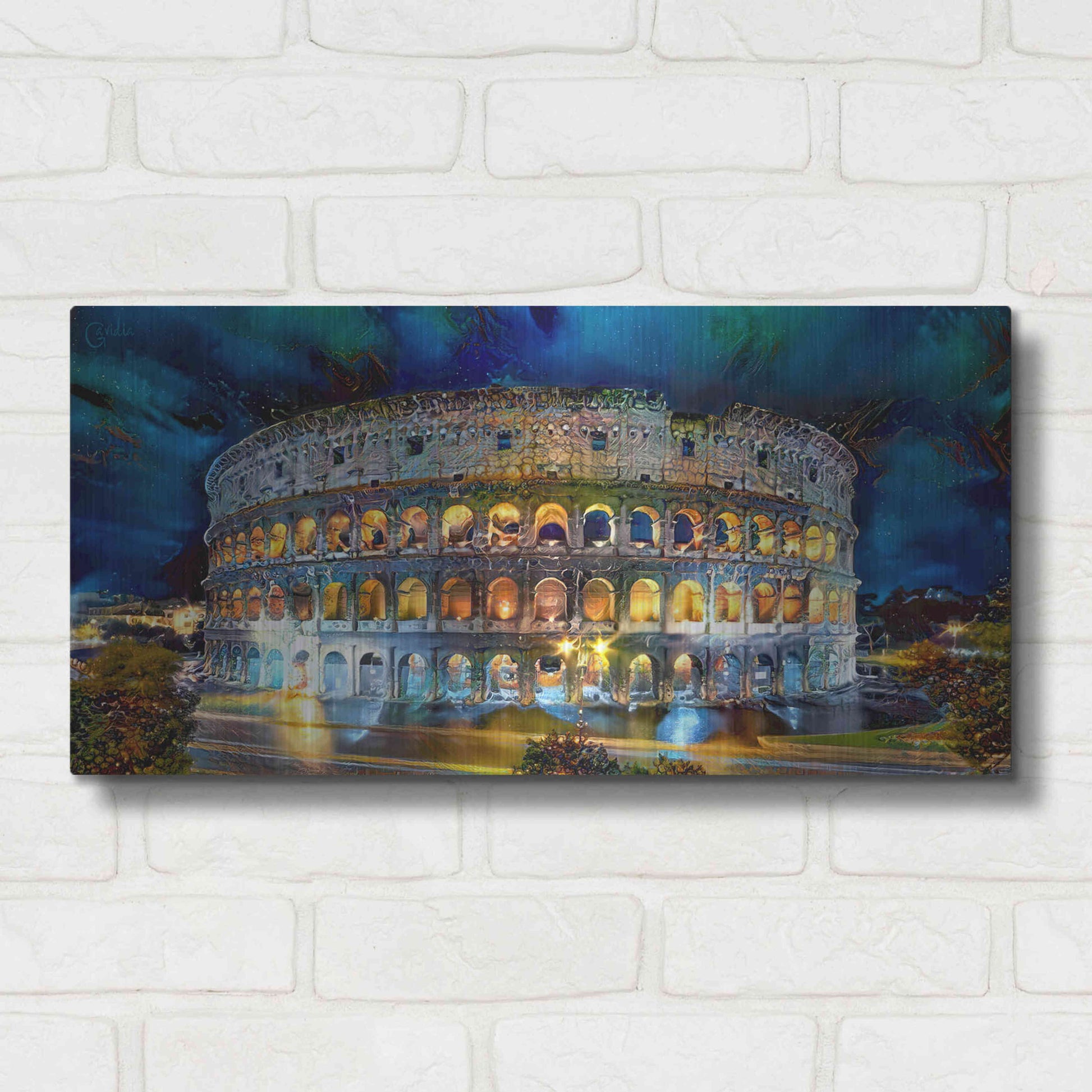 Luxe Metal Art 'Rome Italy Coliseo Night 2022' by Pedro Gavidia, Metal Wall Art,24x12