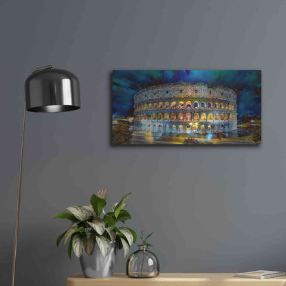 Luxe Metal Art 'Rome Italy Coliseo Night 2022' by Pedro Gavidia, Metal Wall Art,24x12