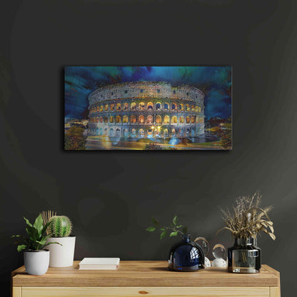 Luxe Metal Art 'Rome Italy Coliseo Night 2022' by Pedro Gavidia, Metal Wall Art,24x12
