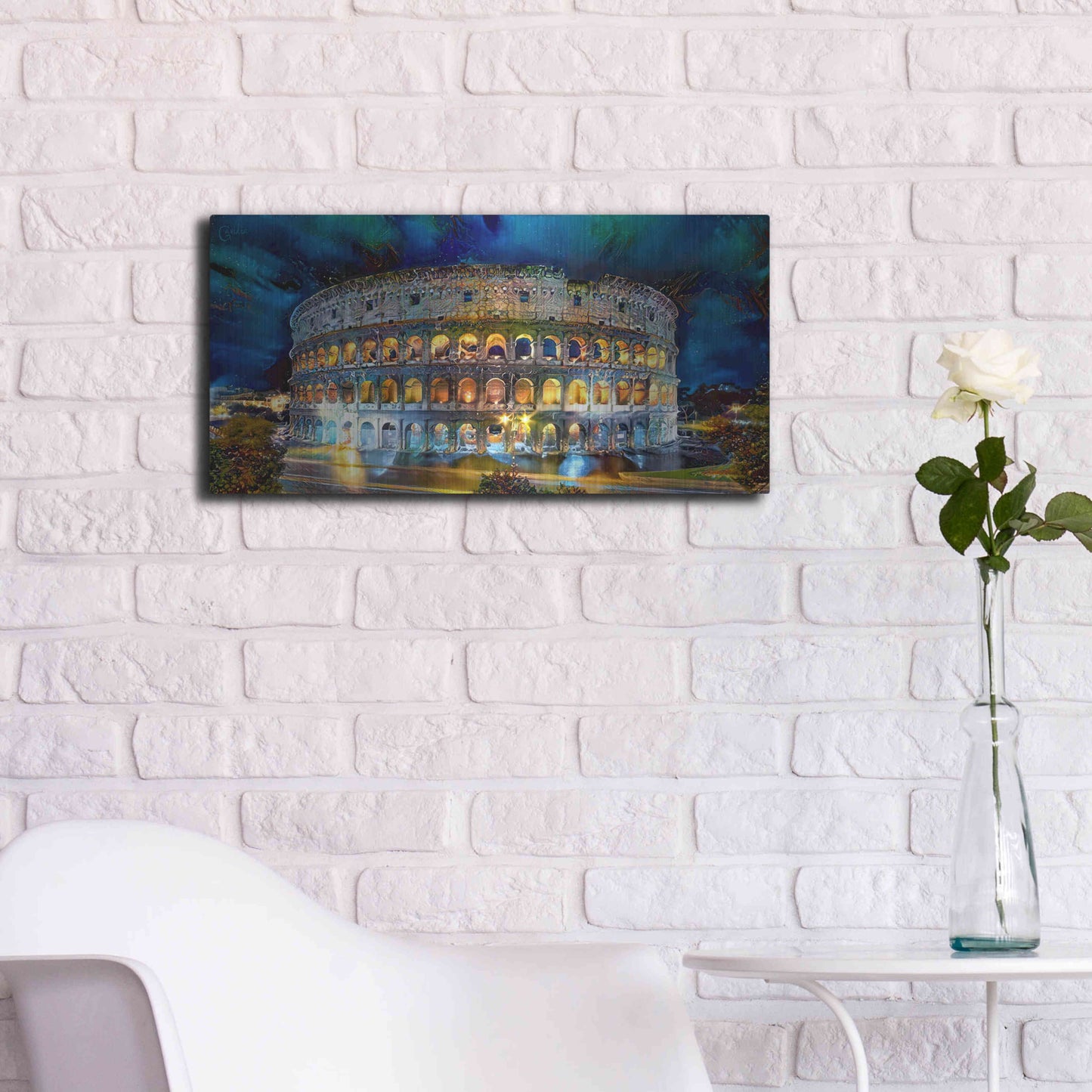 Luxe Metal Art 'Rome Italy Coliseo Night 2022' by Pedro Gavidia, Metal Wall Art,24x12