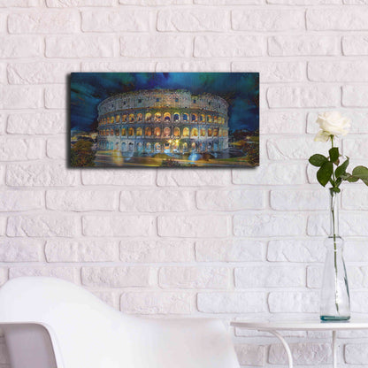Luxe Metal Art 'Rome Italy Coliseo Night 2022' by Pedro Gavidia, Metal Wall Art,24x12