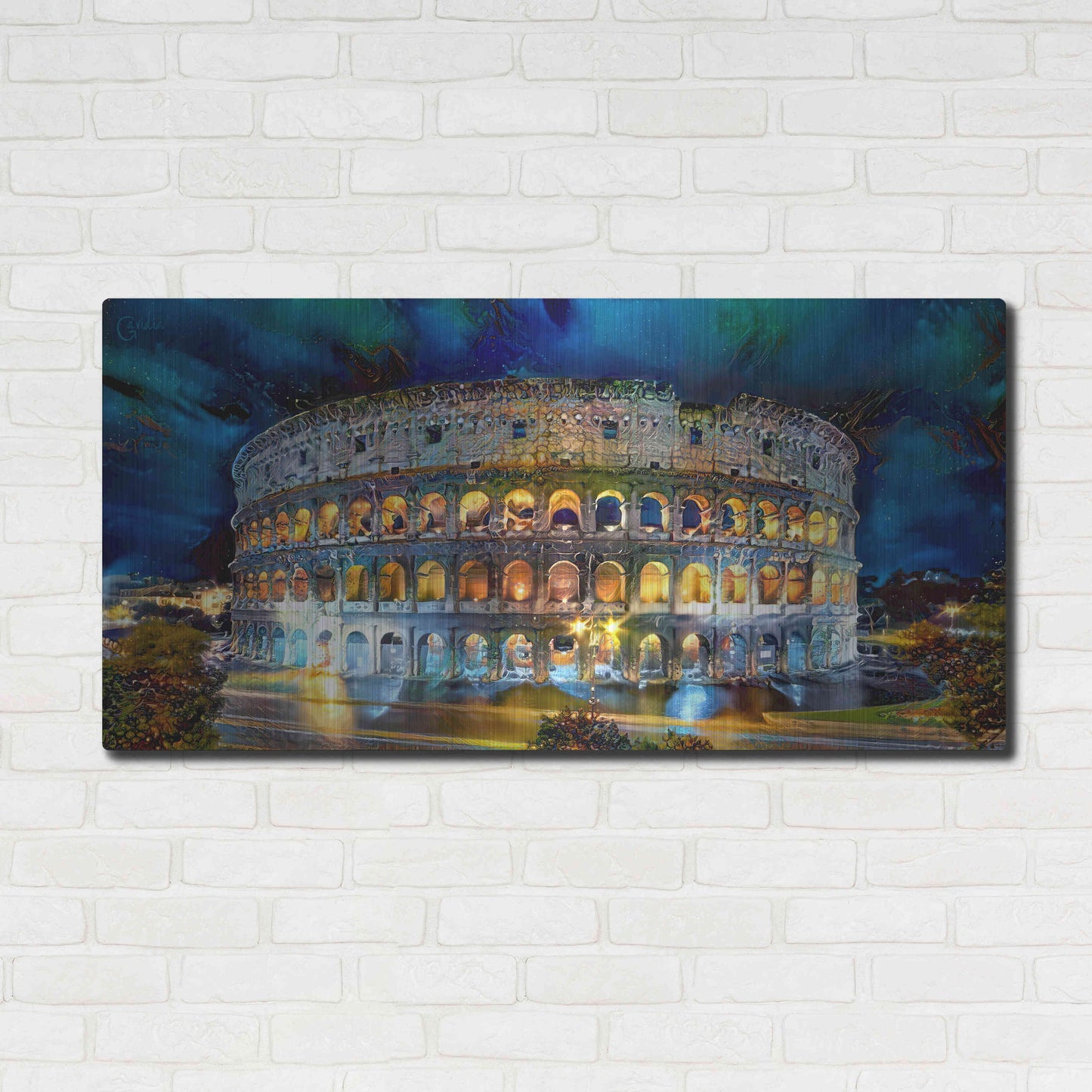 Luxe Metal Art 'Rome Italy Coliseo Night 2022' by Pedro Gavidia, Metal Wall Art,48x24