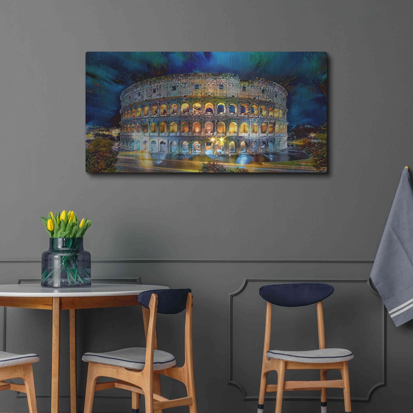 Luxe Metal Art 'Rome Italy Coliseo Night 2022' by Pedro Gavidia, Metal Wall Art,48x24