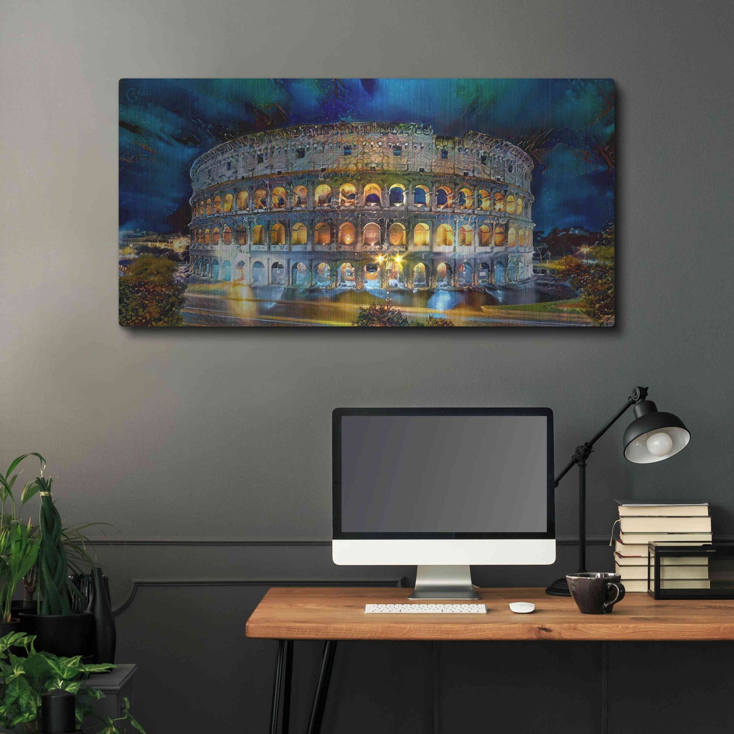 Luxe Metal Art 'Rome Italy Coliseo Night 2022' by Pedro Gavidia, Metal Wall Art,48x24