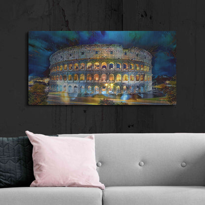 Luxe Metal Art 'Rome Italy Coliseo Night 2022' by Pedro Gavidia, Metal Wall Art,48x24
