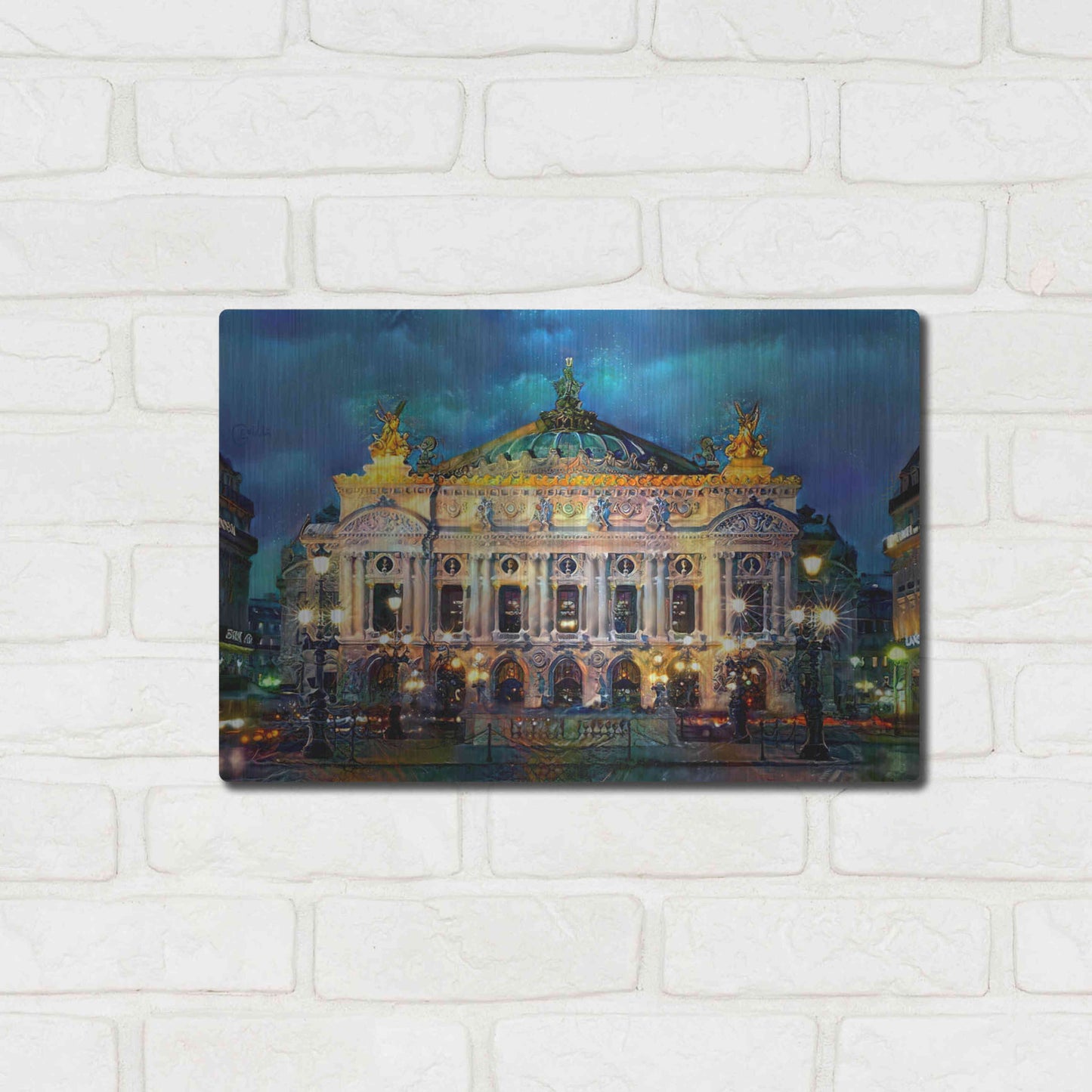 Luxe Metal Art 'Paris France Opera Garnier Night' by Pedro Gavidia, Metal Wall Art,16x12