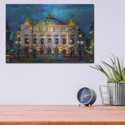 Luxe Metal Art 'Paris France Opera Garnier Night' by Pedro Gavidia, Metal Wall Art,16x12