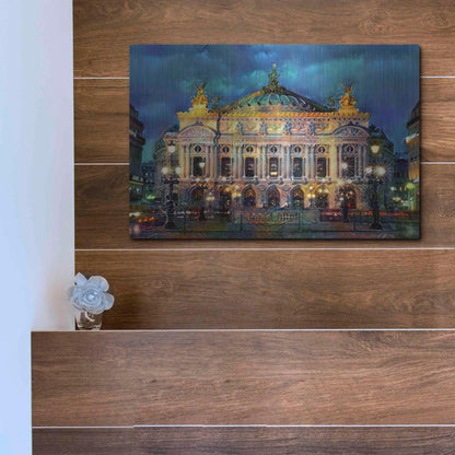 Luxe Metal Art 'Paris France Opera Garnier Night' by Pedro Gavidia, Metal Wall Art,16x12