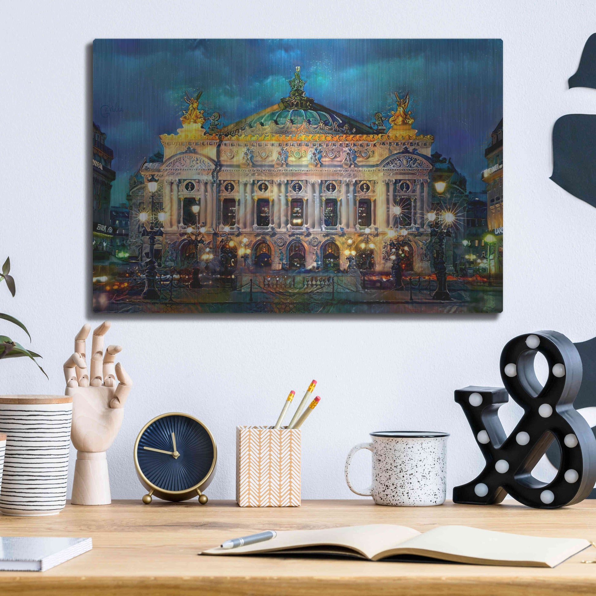 Luxe Metal Art 'Paris France Opera Garnier Night' by Pedro Gavidia, Metal Wall Art,16x12