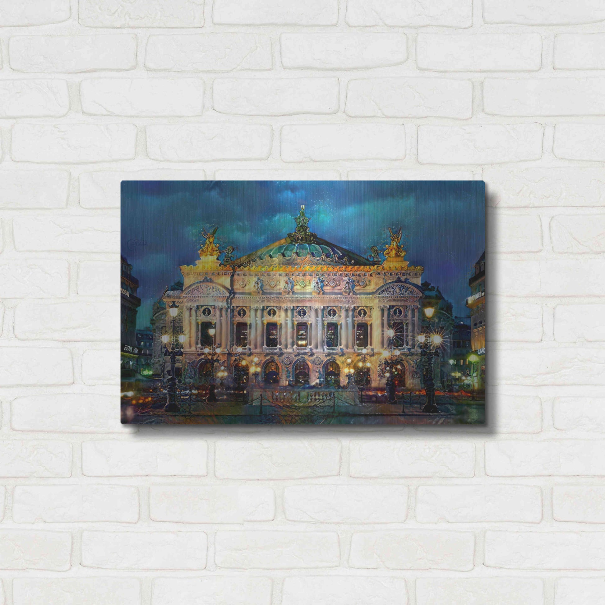 Luxe Metal Art 'Paris France Opera Garnier Night' by Pedro Gavidia, Metal Wall Art,24x16