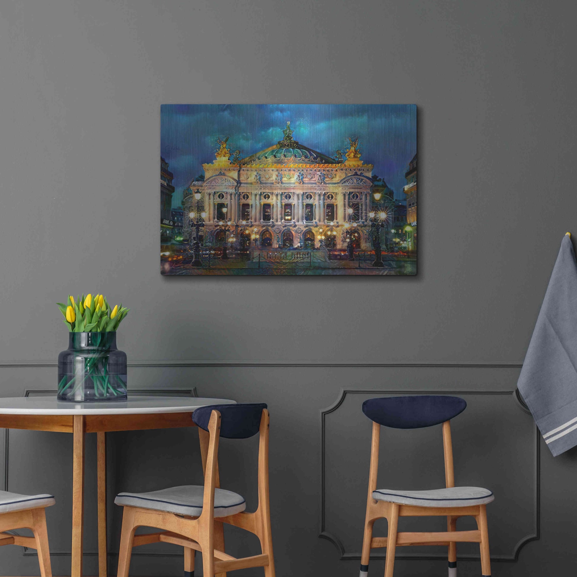 Luxe Metal Art 'Paris France Opera Garnier Night' by Pedro Gavidia, Metal Wall Art,36x24