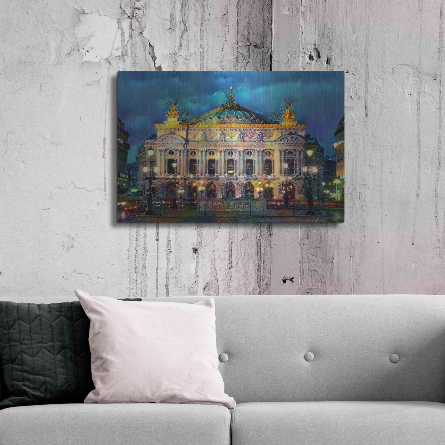 Luxe Metal Art 'Paris France Opera Garnier Night' by Pedro Gavidia, Metal Wall Art,36x24