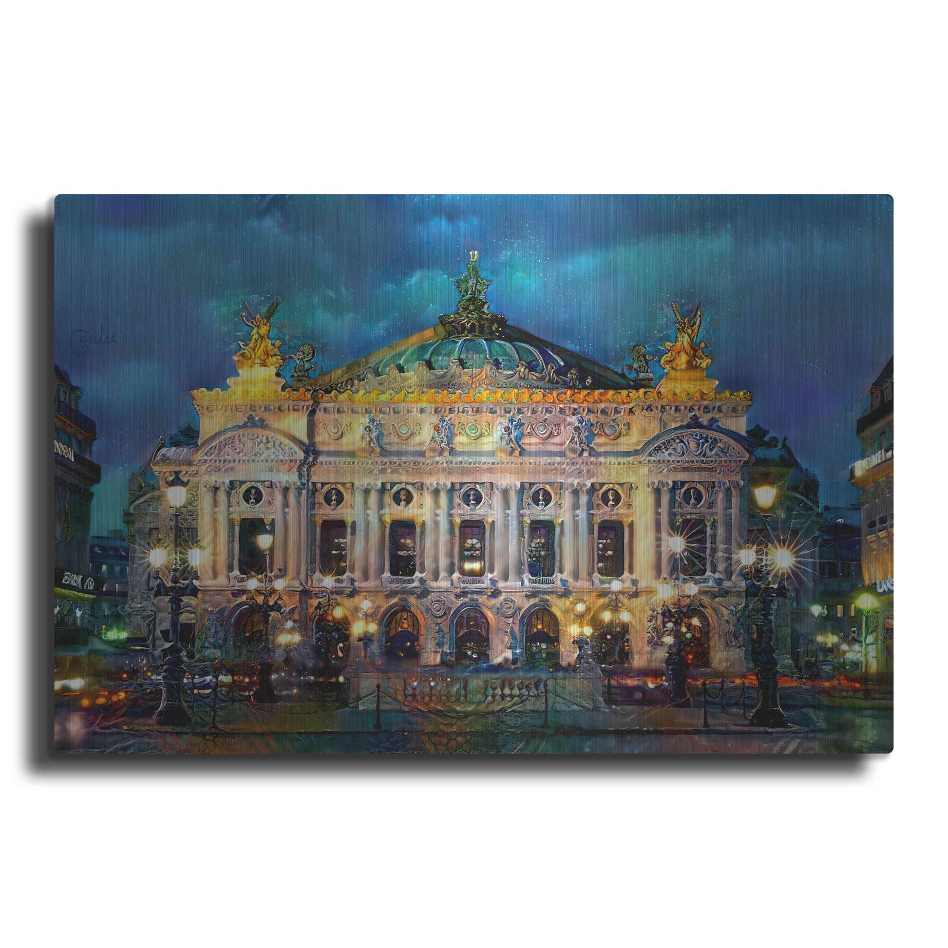 Luxe Metal Art 'Paris France Opera Garnier Night' by Pedro Gavidia, Metal Wall Art