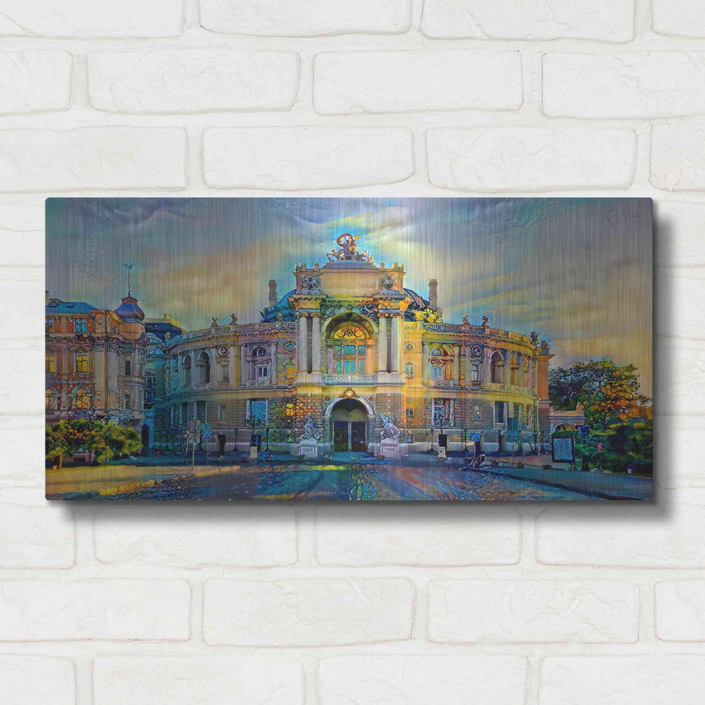 Luxe Metal Art 'Odessa Ukraine Opera and Ballet Theater' by Pedro Gavidia, Metal Wall Art,24x12