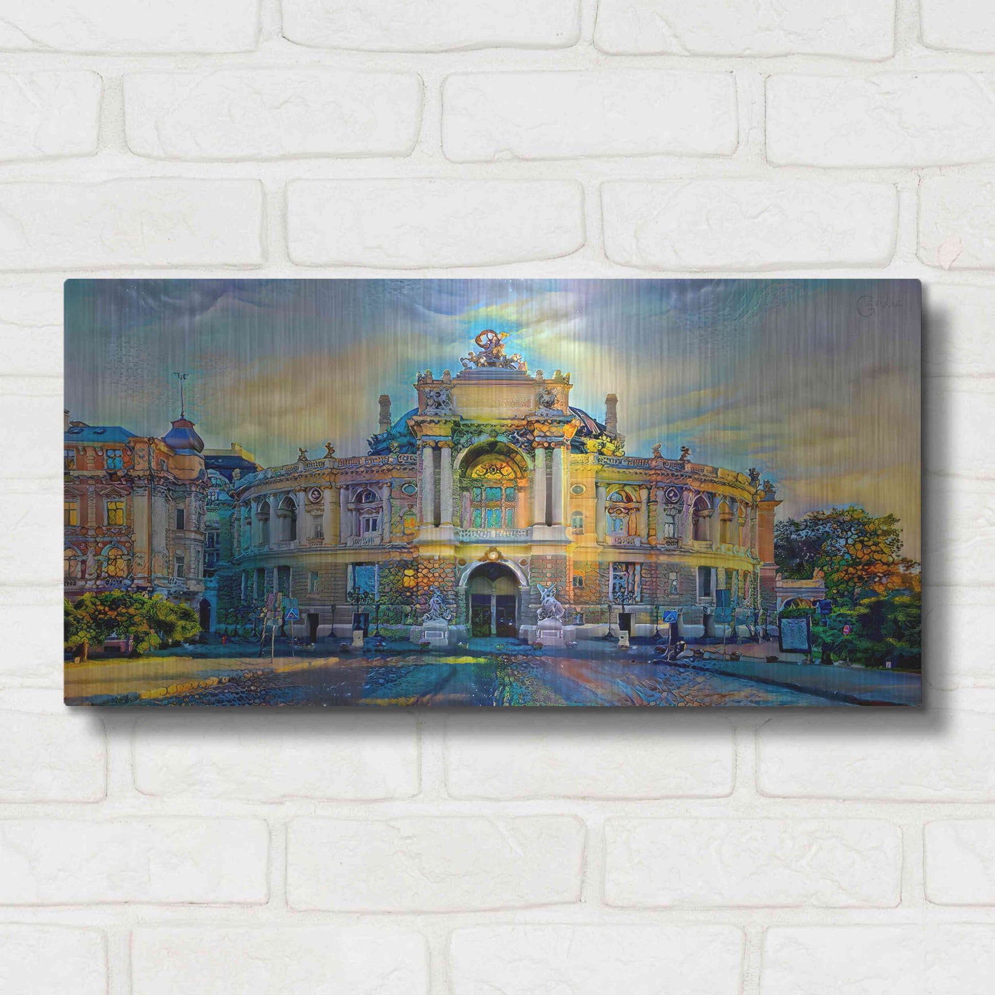 Luxe Metal Art 'Odessa Ukraine Opera and Ballet Theater' by Pedro Gavidia, Metal Wall Art,24x12