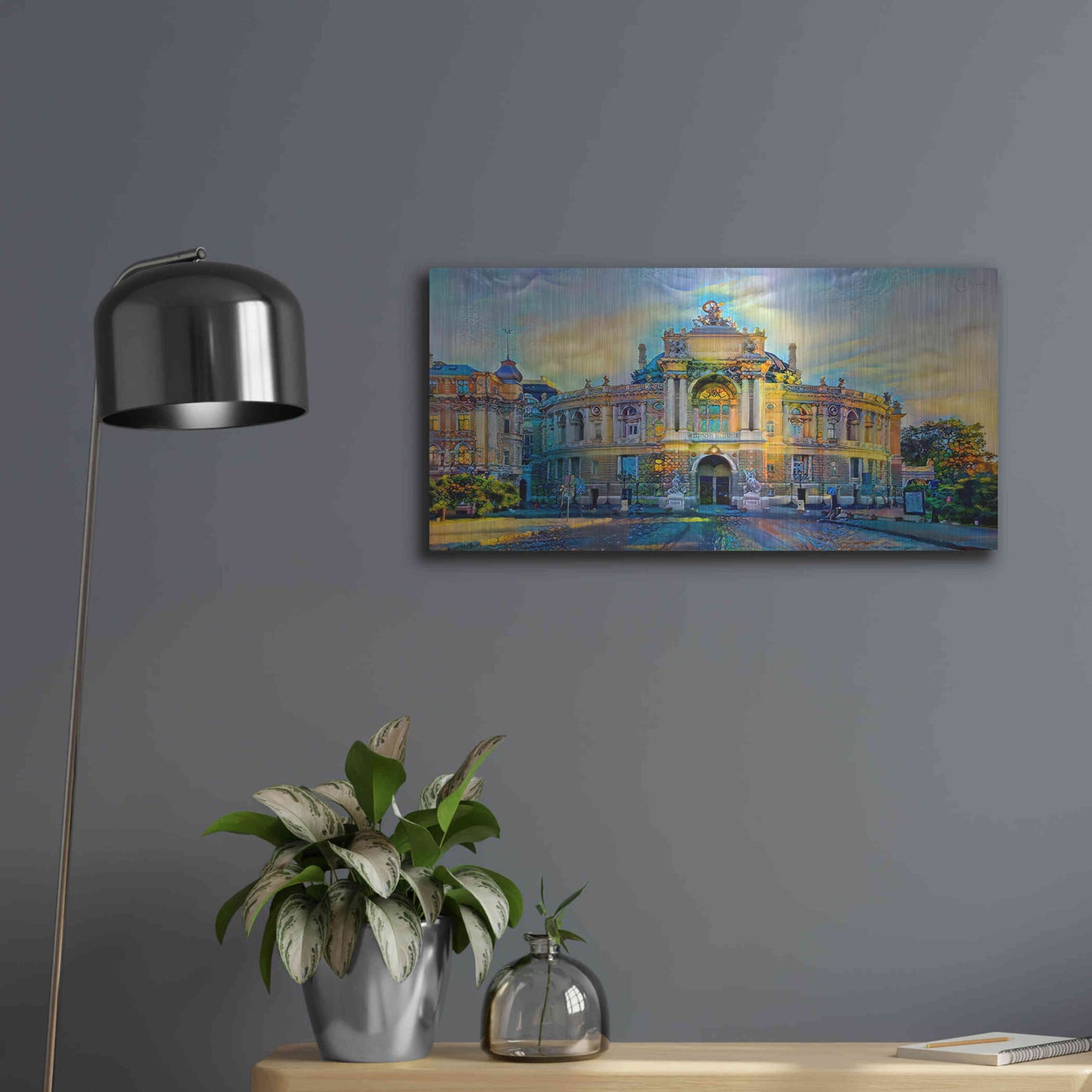 Luxe Metal Art 'Odessa Ukraine Opera and Ballet Theater' by Pedro Gavidia, Metal Wall Art,24x12