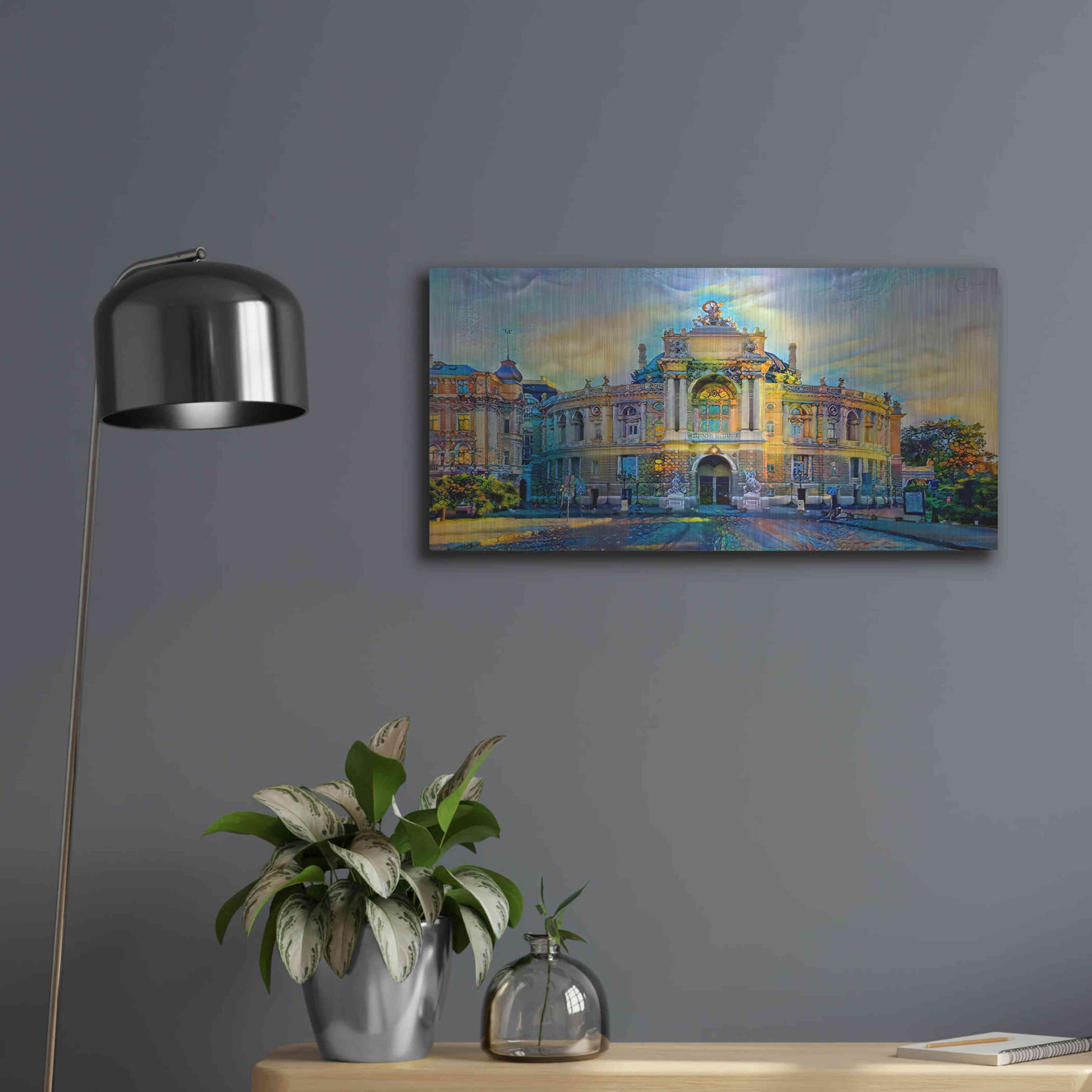 Luxe Metal Art 'Odessa Ukraine Opera and Ballet Theater' by Pedro Gavidia, Metal Wall Art,24x12