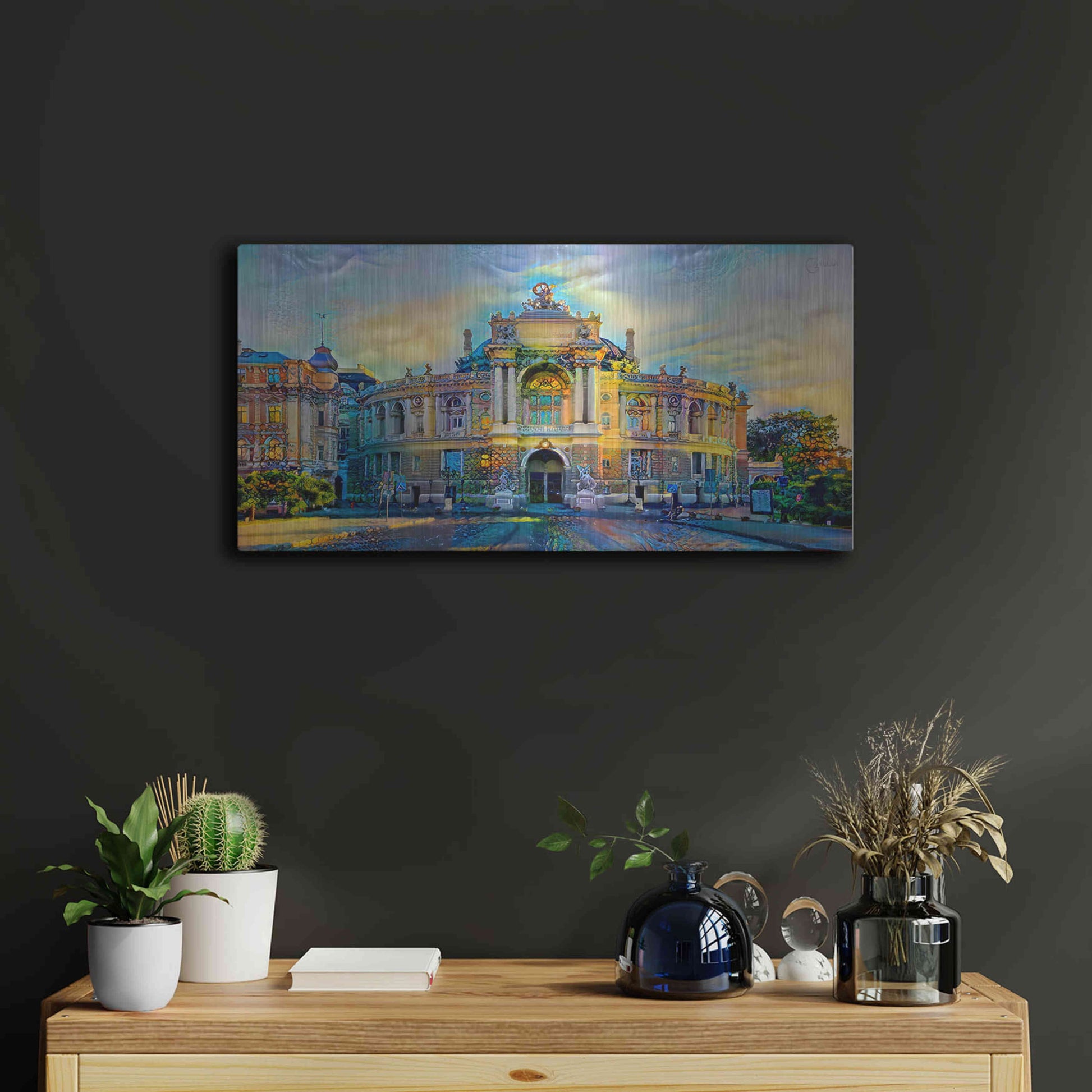 Luxe Metal Art 'Odessa Ukraine Opera and Ballet Theater' by Pedro Gavidia, Metal Wall Art,24x12