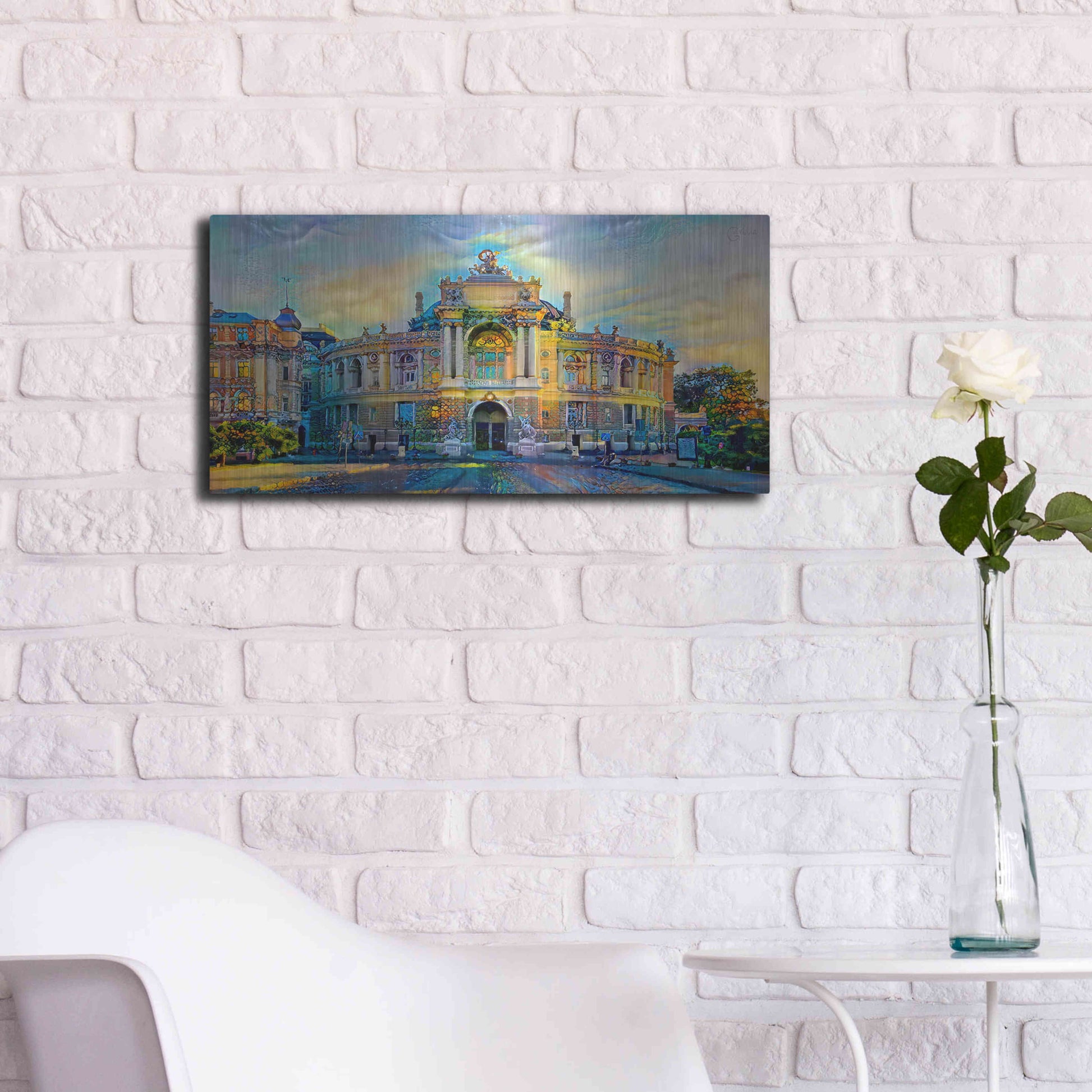 Luxe Metal Art 'Odessa Ukraine Opera and Ballet Theater' by Pedro Gavidia, Metal Wall Art,24x12