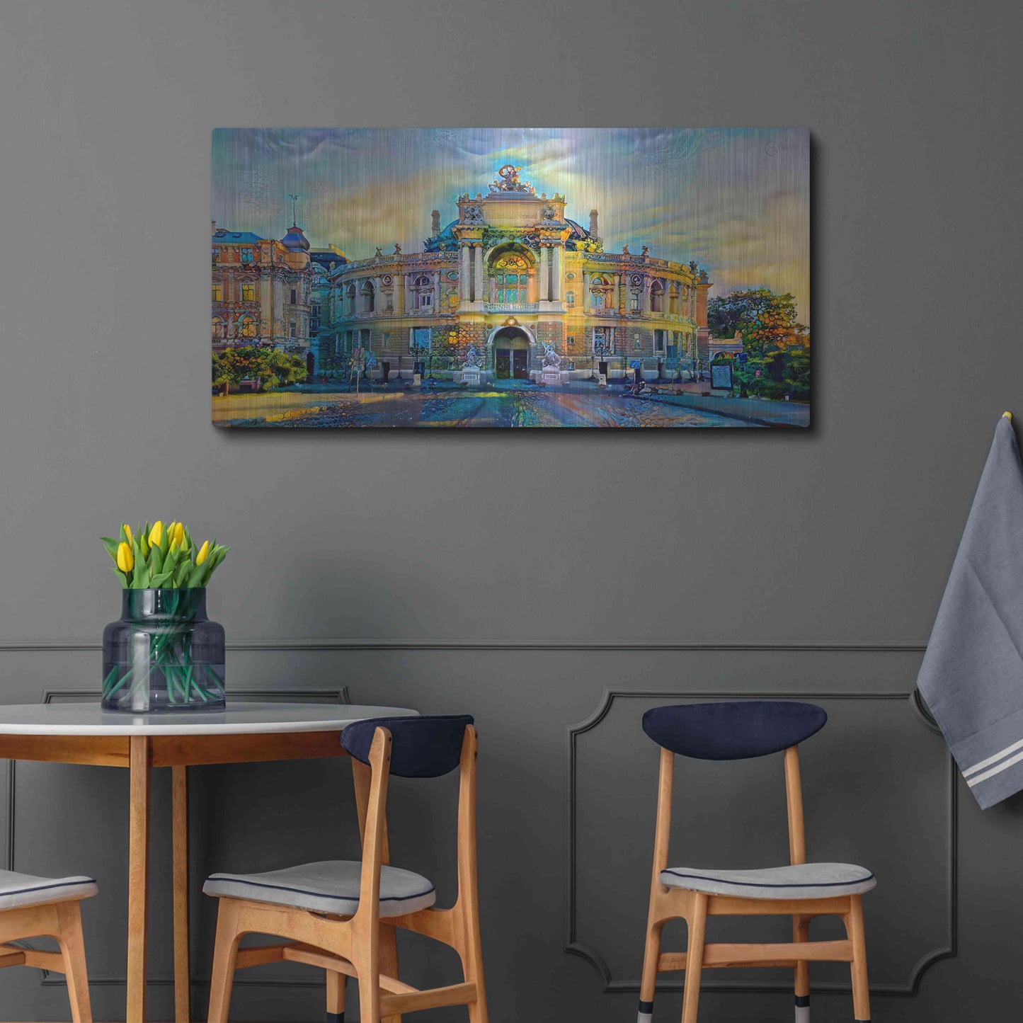 Luxe Metal Art 'Odessa Ukraine Opera and Ballet Theater' by Pedro Gavidia, Metal Wall Art,48x24