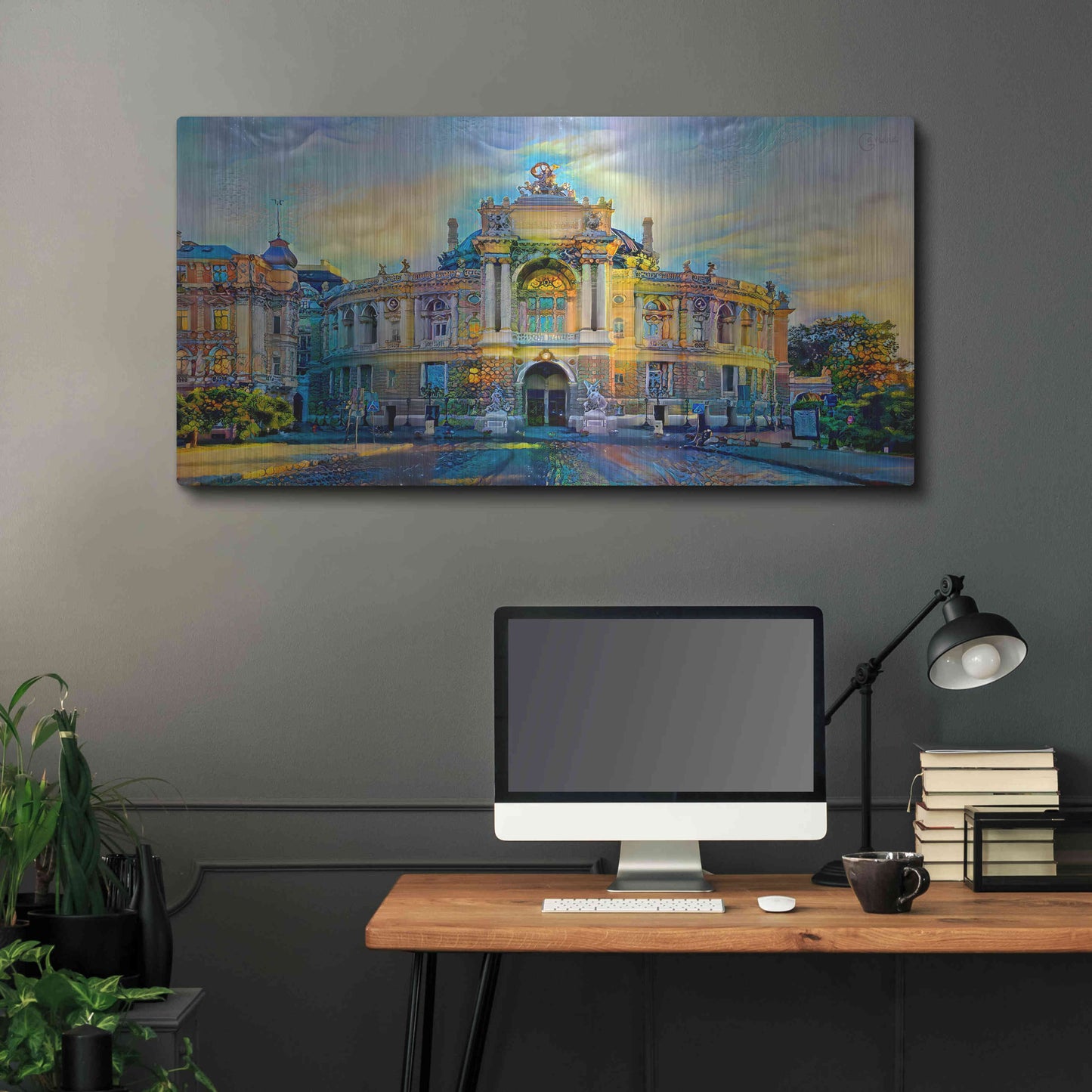 Luxe Metal Art 'Odessa Ukraine Opera and Ballet Theater' by Pedro Gavidia, Metal Wall Art,48x24