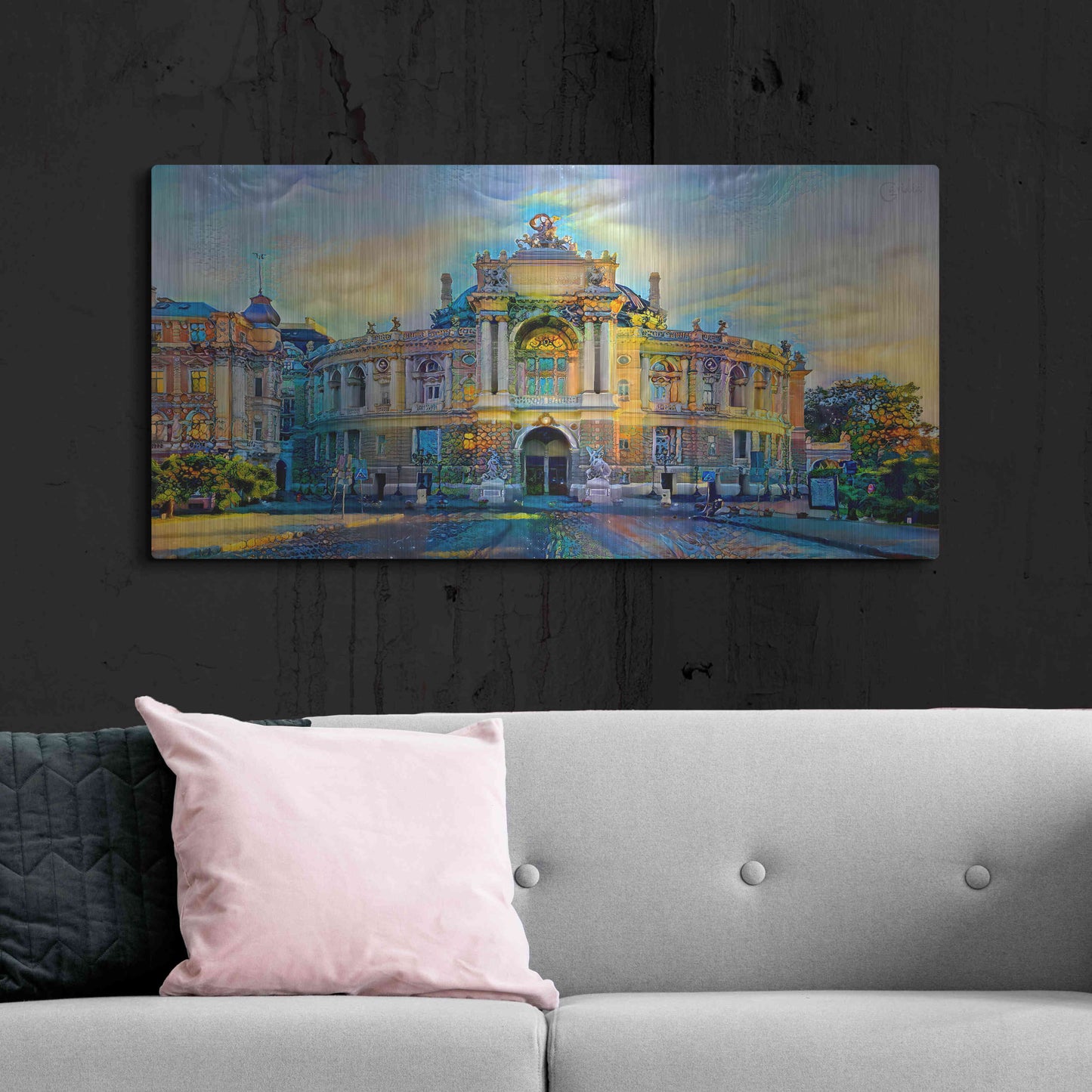 Luxe Metal Art 'Odessa Ukraine Opera and Ballet Theater' by Pedro Gavidia, Metal Wall Art,48x24