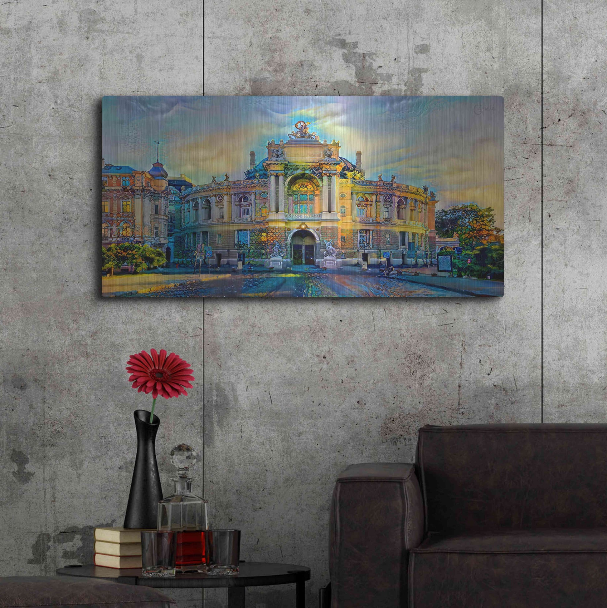 Luxe Metal Art 'Odessa Ukraine Opera and Ballet Theater' by Pedro Gavidia, Metal Wall Art,48x24