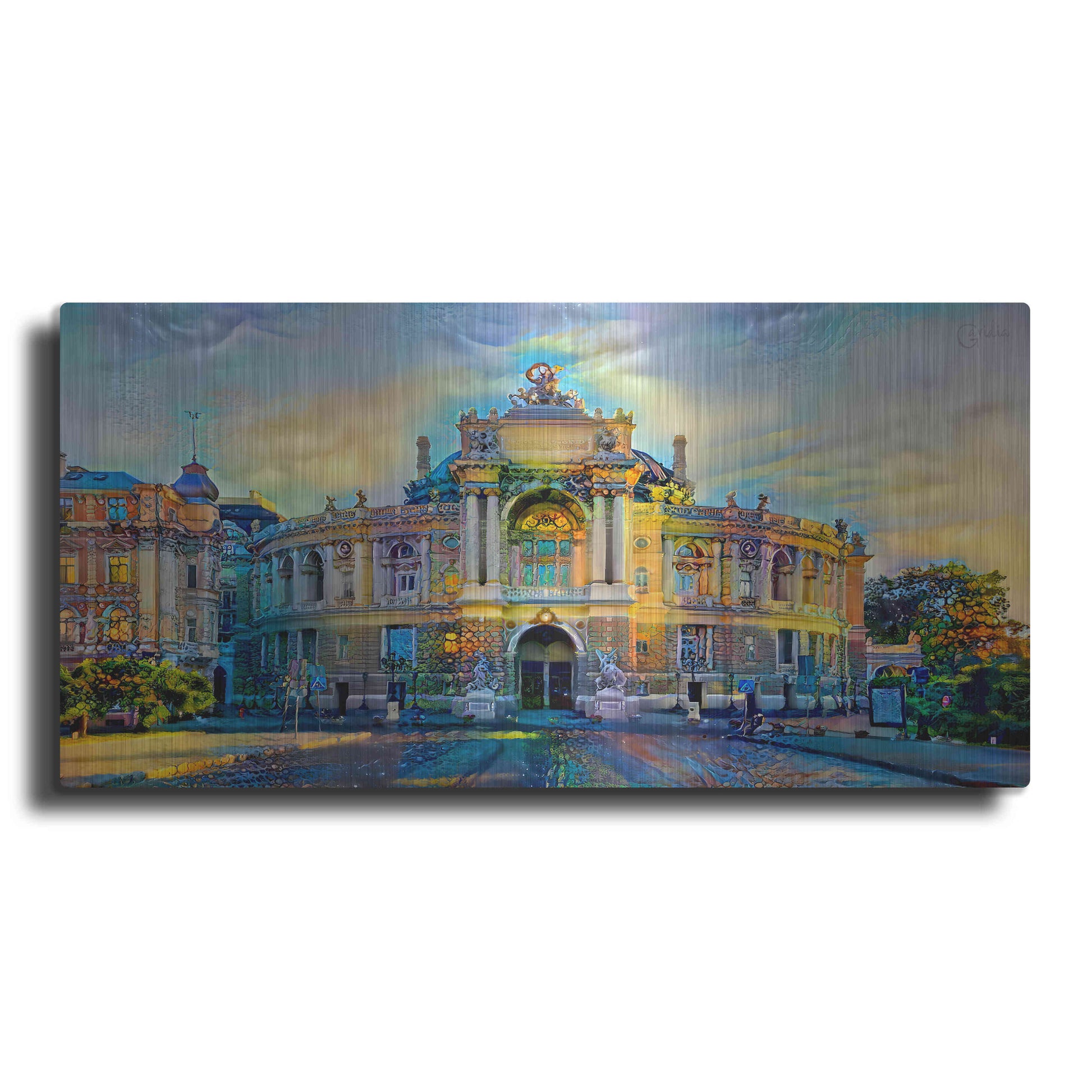 Luxe Metal Art 'Odessa Ukraine Opera and Ballet Theater' by Pedro Gavidia, Metal Wall Art