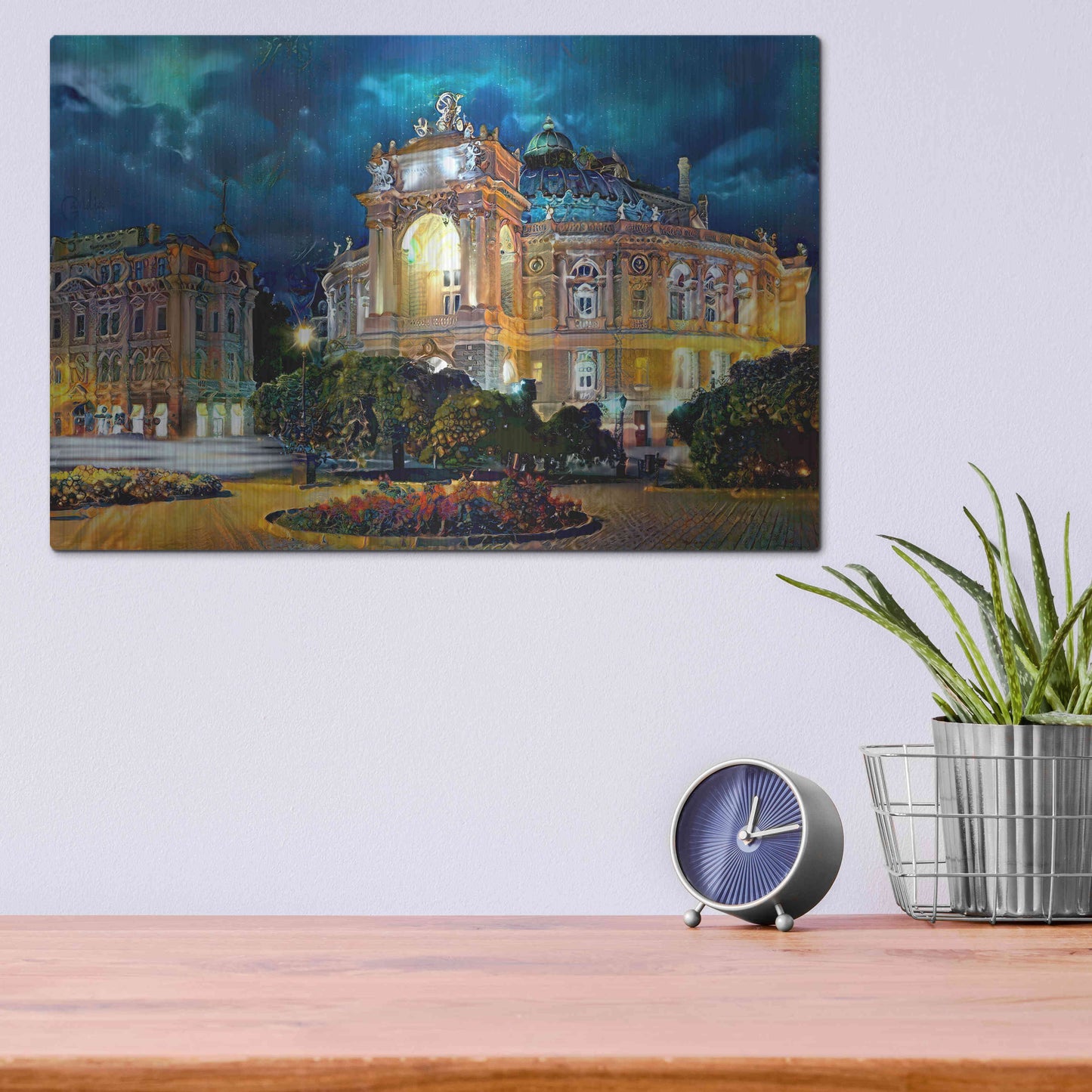 Luxe Metal Art 'Odessa Ukraine Opera and Ballet Theater Night' by Pedro Gavidia, Metal Wall Art,16x12