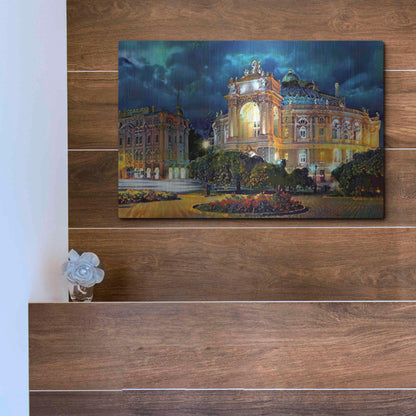 Luxe Metal Art 'Odessa Ukraine Opera and Ballet Theater Night' by Pedro Gavidia, Metal Wall Art,16x12