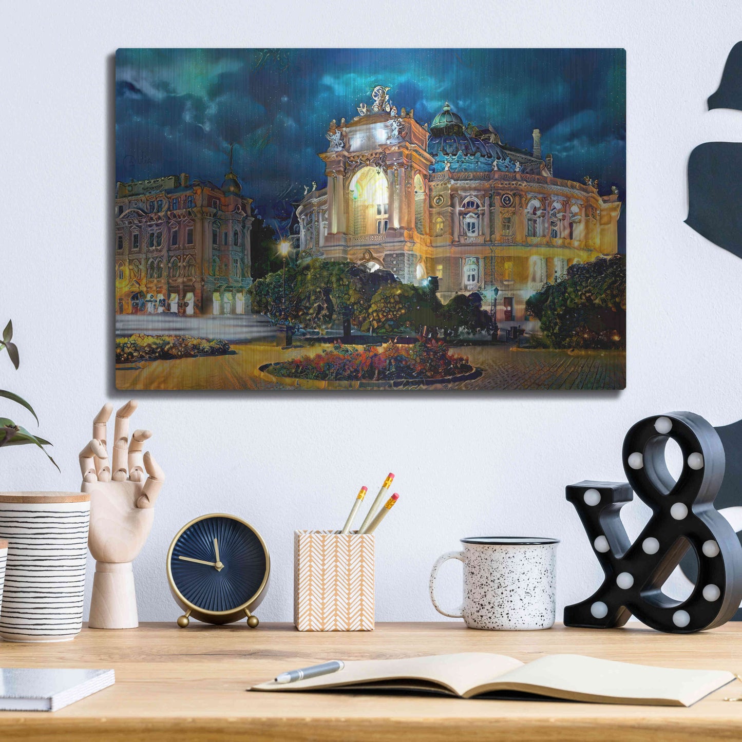 Luxe Metal Art 'Odessa Ukraine Opera and Ballet Theater Night' by Pedro Gavidia, Metal Wall Art,16x12