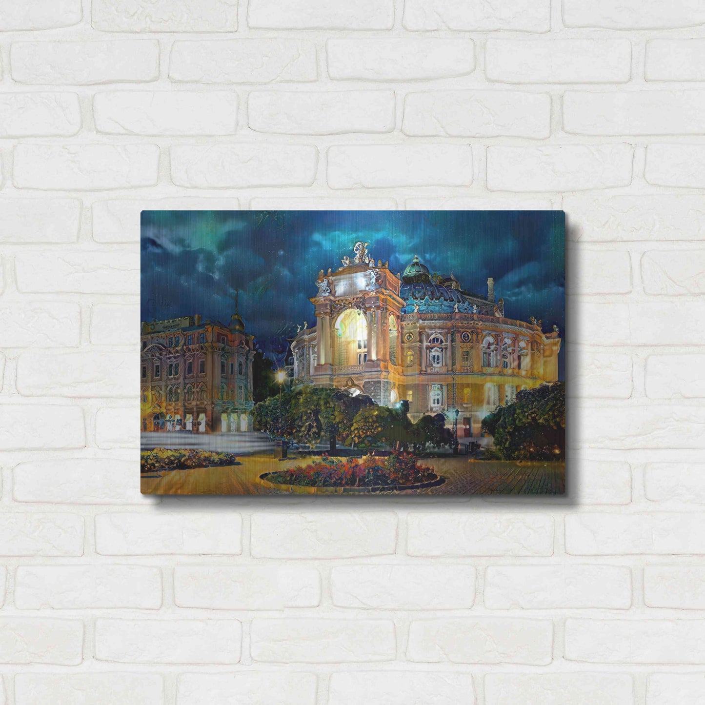Luxe Metal Art 'Odessa Ukraine Opera and Ballet Theater Night' by Pedro Gavidia, Metal Wall Art,24x16