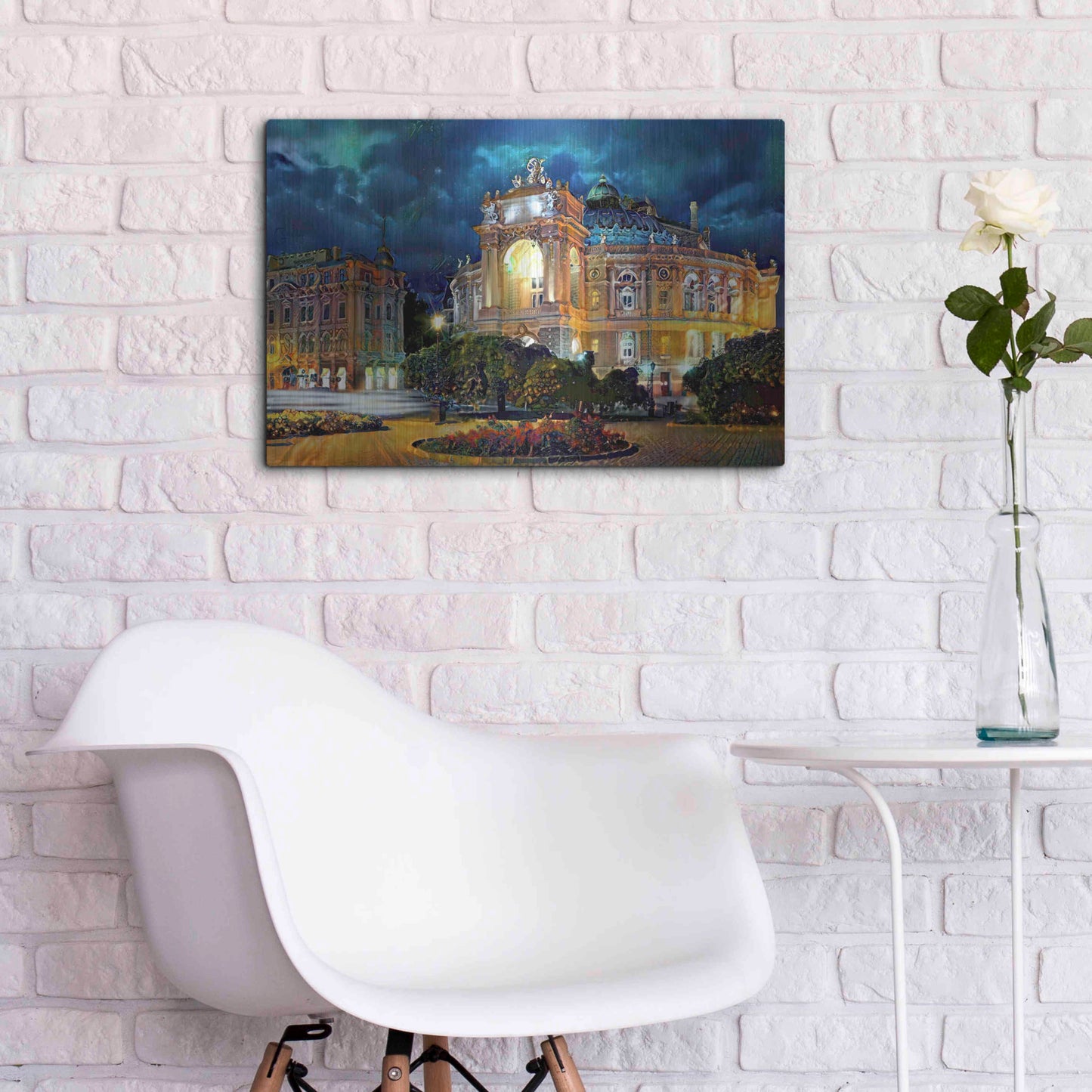 Luxe Metal Art 'Odessa Ukraine Opera and Ballet Theater Night' by Pedro Gavidia, Metal Wall Art,24x16