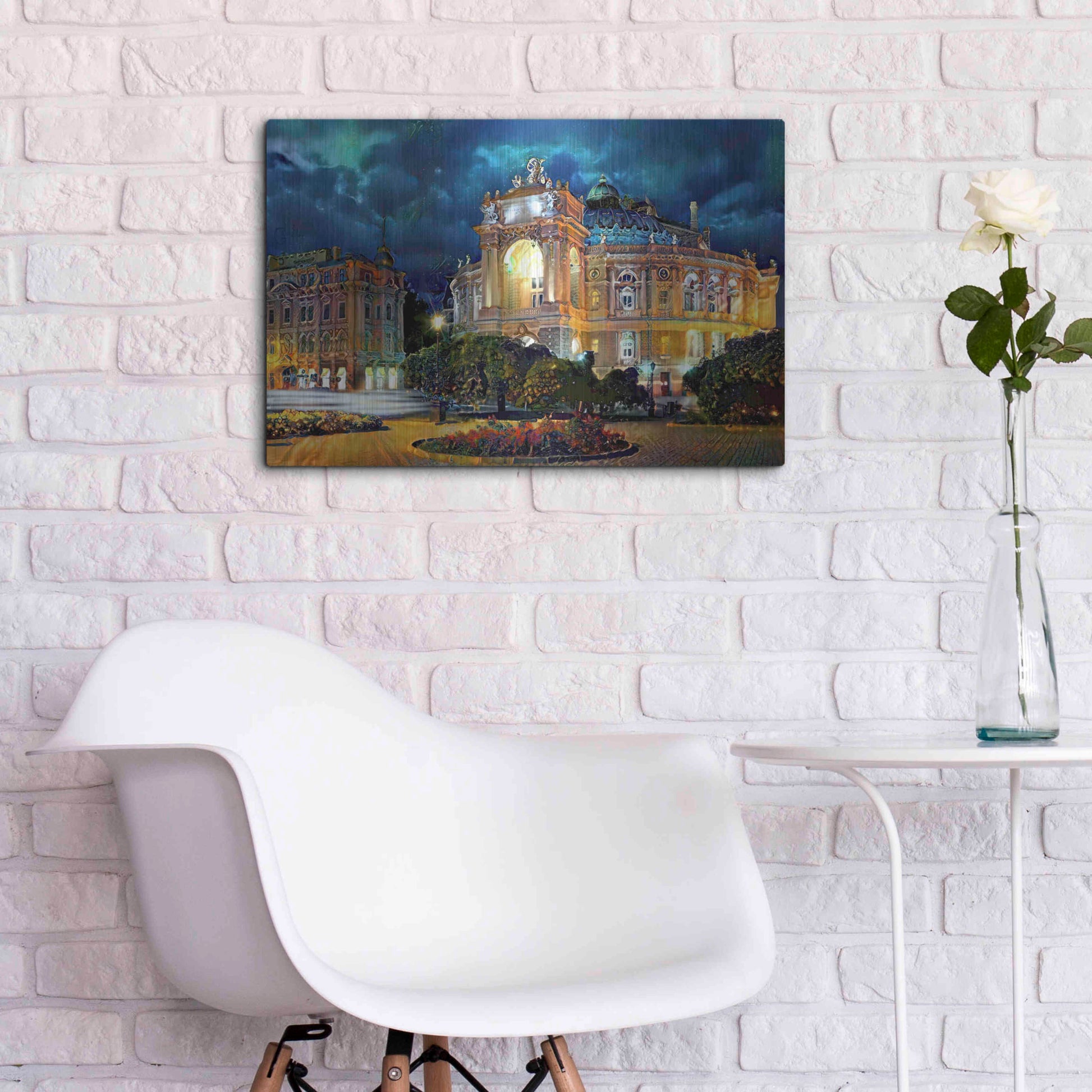 Luxe Metal Art 'Odessa Ukraine Opera and Ballet Theater Night' by Pedro Gavidia, Metal Wall Art,24x16