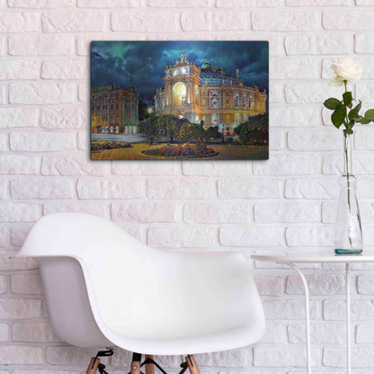 Luxe Metal Art 'Odessa Ukraine Opera and Ballet Theater Night' by Pedro Gavidia, Metal Wall Art,24x16