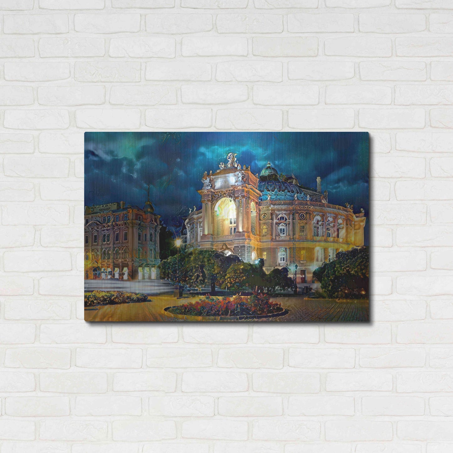 Luxe Metal Art 'Odessa Ukraine Opera and Ballet Theater Night' by Pedro Gavidia, Metal Wall Art,36x24