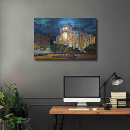 Luxe Metal Art 'Odessa Ukraine Opera and Ballet Theater Night' by Pedro Gavidia, Metal Wall Art,36x24